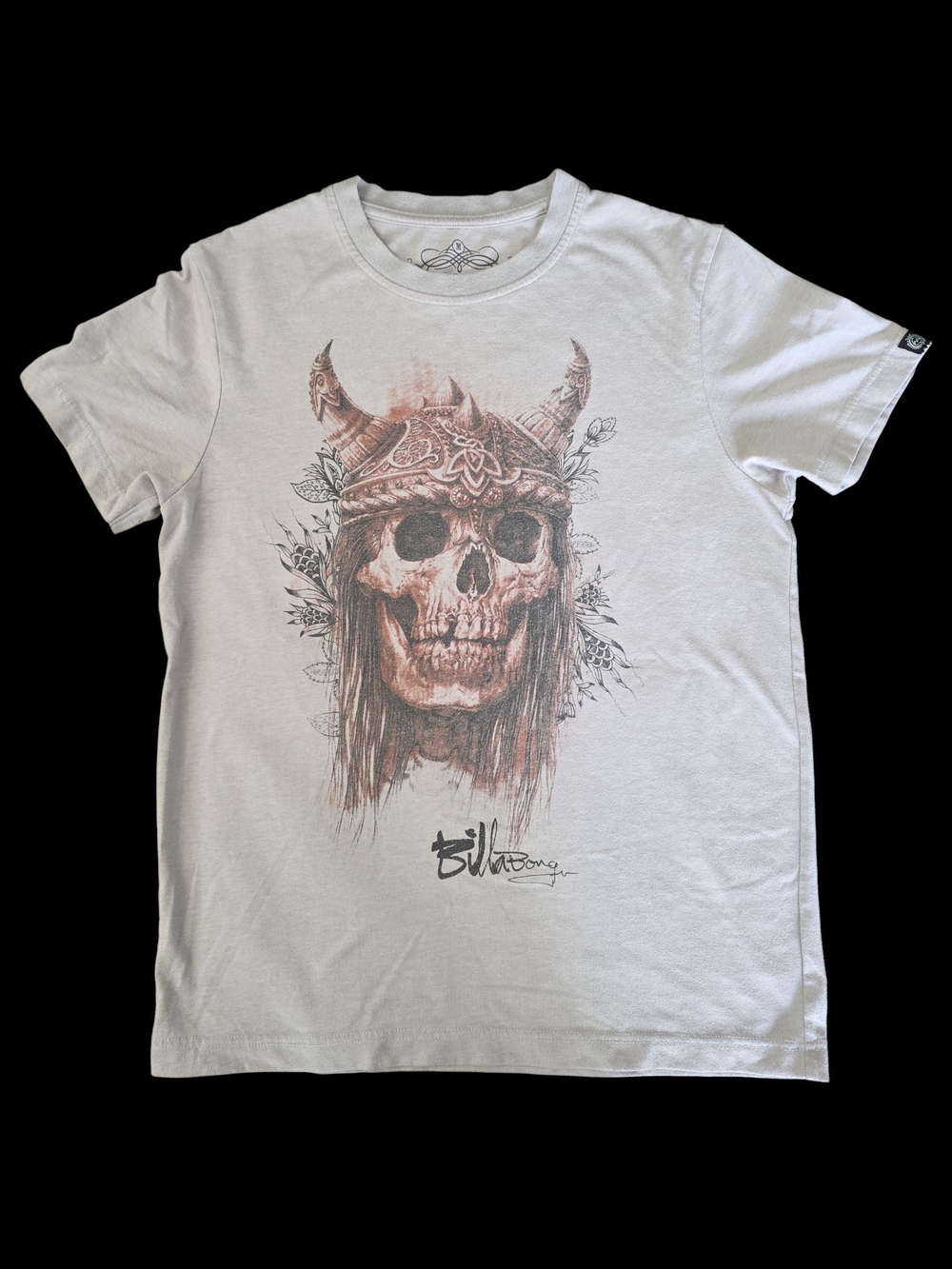 Billabong Y2K Vintage Viking Skull Graphic Heather Tee Gray M